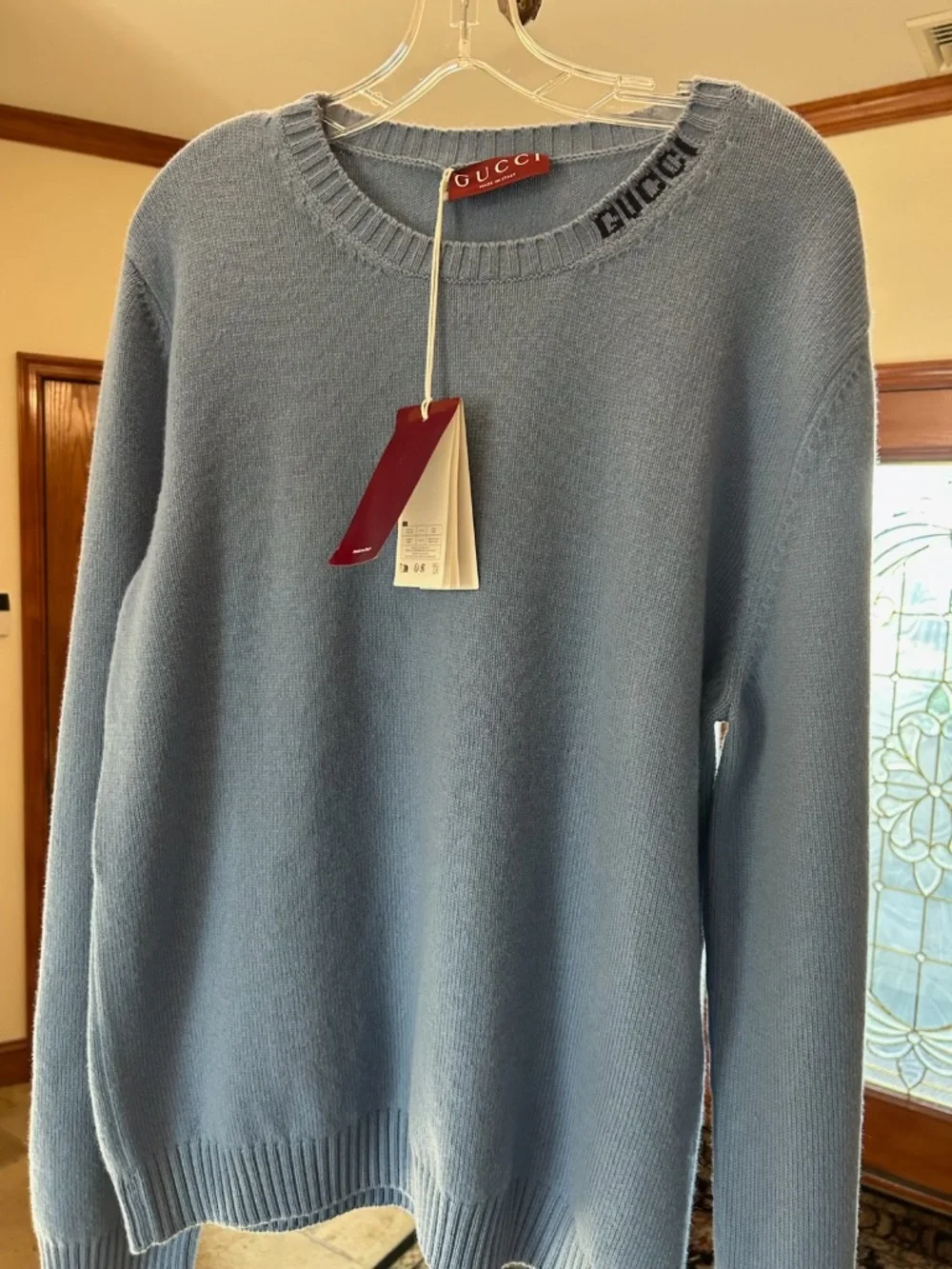 Gucci  Felted Blue Wool Knit Sweater with Intarsia.. Size XXXL.